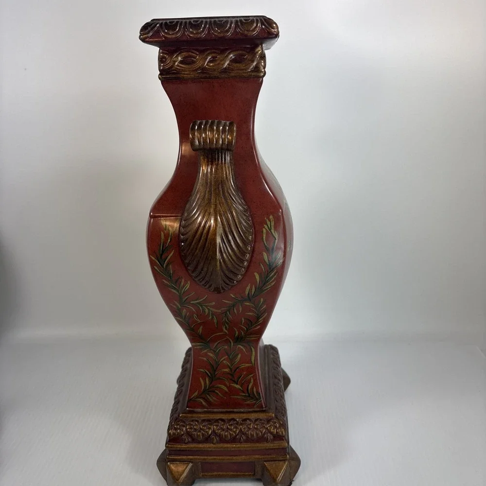 Raymond Waites Toyo Elephant Vase Ornate Floral Mantel Asian Decor Oxblood Red